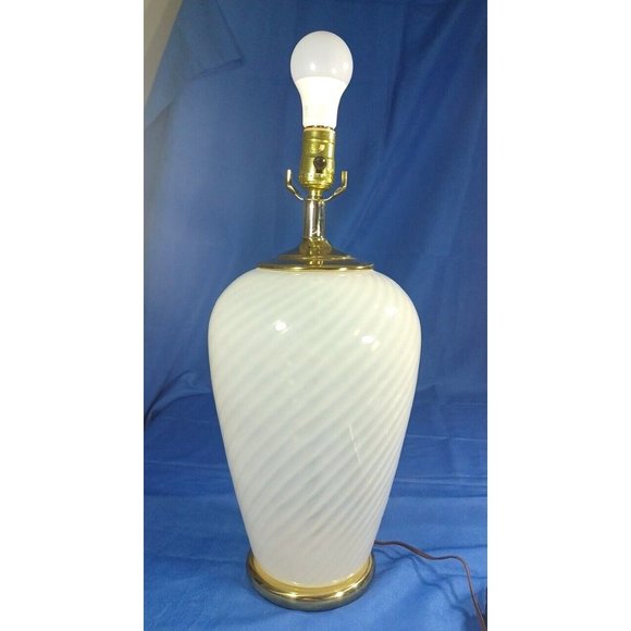 Vtg Mid-Century  Italian Murano Glass Ginger Jar Table Lamp White Swirl 1970s - Picture 3 of 7